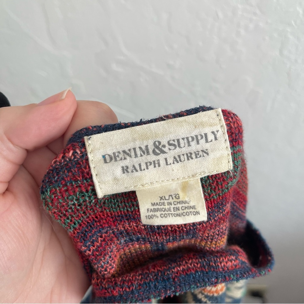 DENIM & SUPPLY RL Aztec Southwest Wide Neck Boxy Sweater Cotton Womens Size XL - Picture 4 of 5
